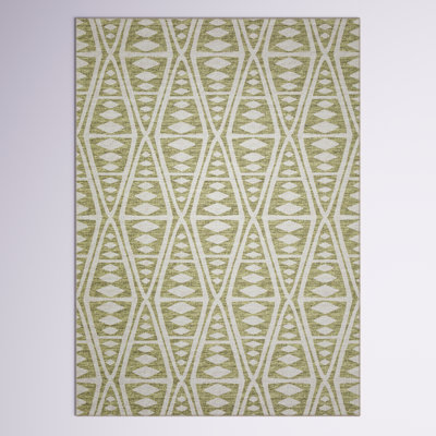 Chenille Washable Geometric Indoor / Outdoor Rug