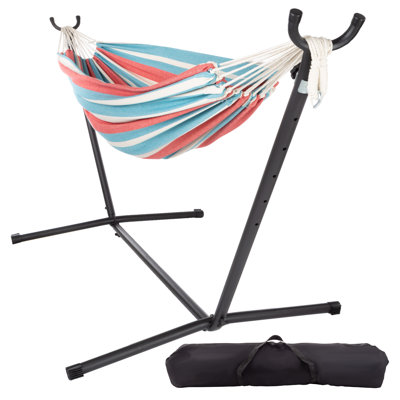 Pure Garden Hammock with Stand, Blue/Red Stripe