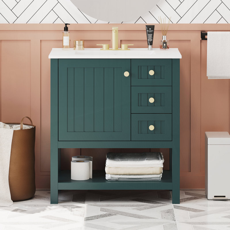 Meuble-lavabo 30 po avec lavabo en céramique, Vert
