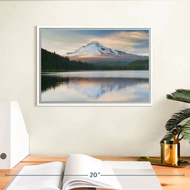Mount Hood Panorama, Floating Frame White, 13" X 9"