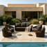 Rope Swivel Outdoor Seven-person Patio Set With Cushions And Two Side Tables