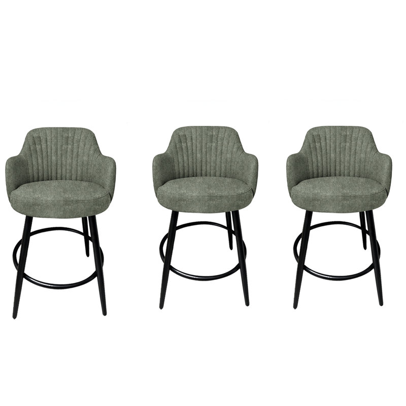Tabouret de bar pivotant de 26 po de hauteur et tabouret de comptoir rembourré avec accoudoirs à dossier incurvé (ensemble de 3)