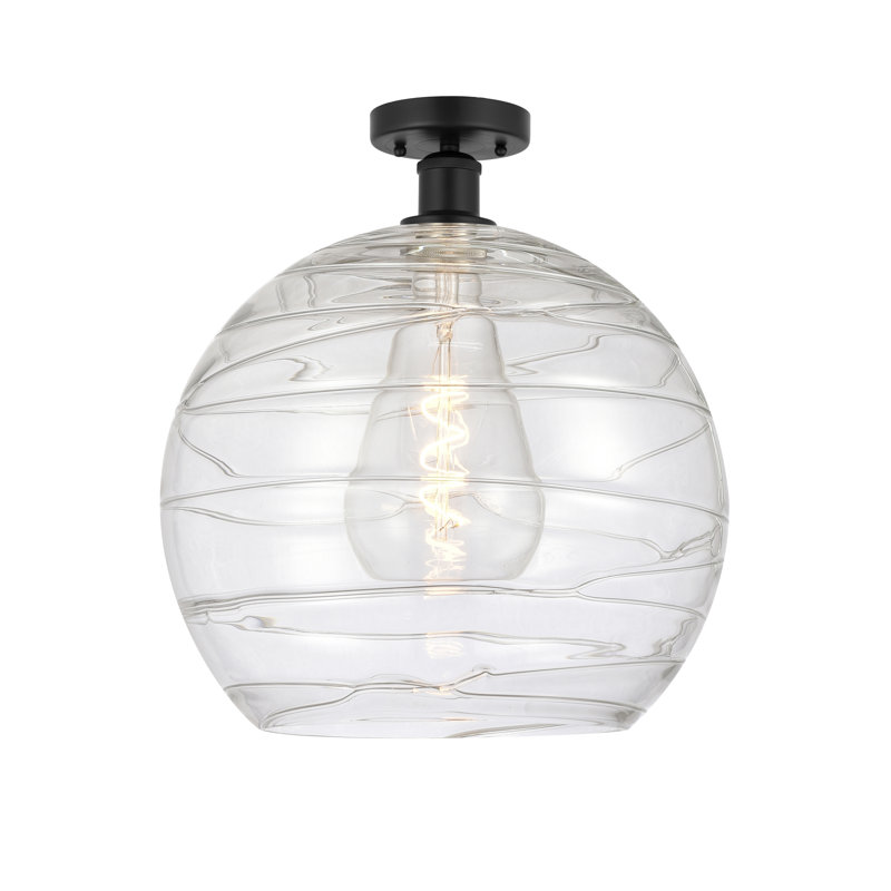 Plafonnier semi-encastré 1 lumière 13,75 po Cindi, Noir mat, H 15,25 po x l 13,75 po x P 13,75 po, Transparent