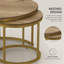 Ensemble de 2 tables basses gigognes rondes aspect bois industriel brun avec cadres en métal doré et capacité de 120 lb pour salon moderne, chambre à coucher et petit espace facile à assembler