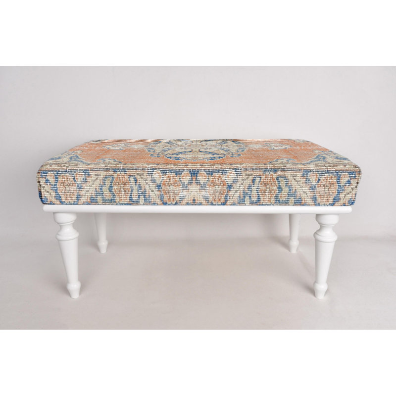 Cotton Upholstered Bench, White, 45cm H x 120cm W x 45cm D