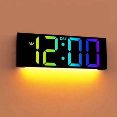 12'' Large Digital Wall Clock, Big LED Number Dispaly, RGB Colors, DST, Night Light For Classroom Living Room Bedroom Mounted Birthday Xmas Gift For Senior, Mem Womem (Black, 12 Inches)
