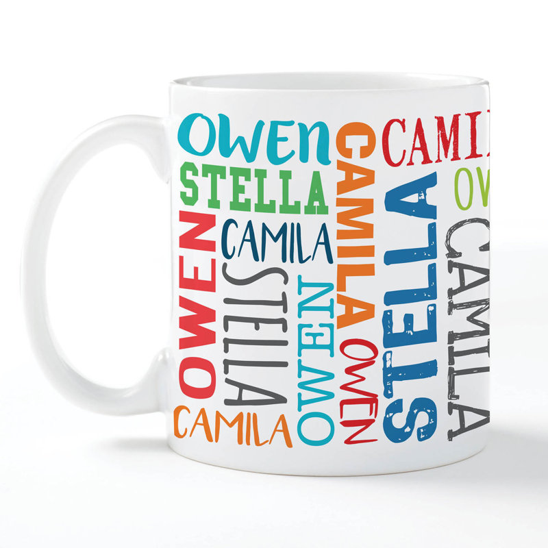 Tasse à café personnalisable avec 3 noms personnalisés, tasse en céramique blanche avec poignée, cadeau de fantaisie créatif et amusant, 11 oz