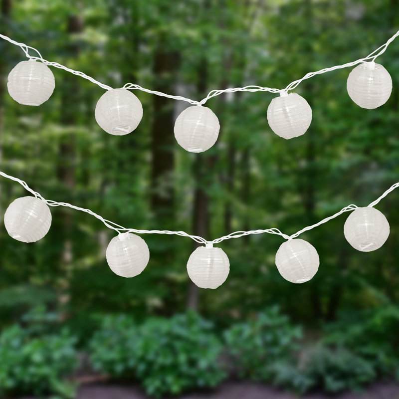 Guirlande solaire avec 10 lanternes en nylon, Blanc