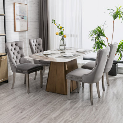 Modern Glam Velvet Upholstered Dining Chair with Pull Ring (Set of 2)