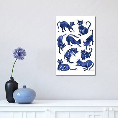 Cat Positions, Navy 1 Piece Wrapped Canvas Wall Art