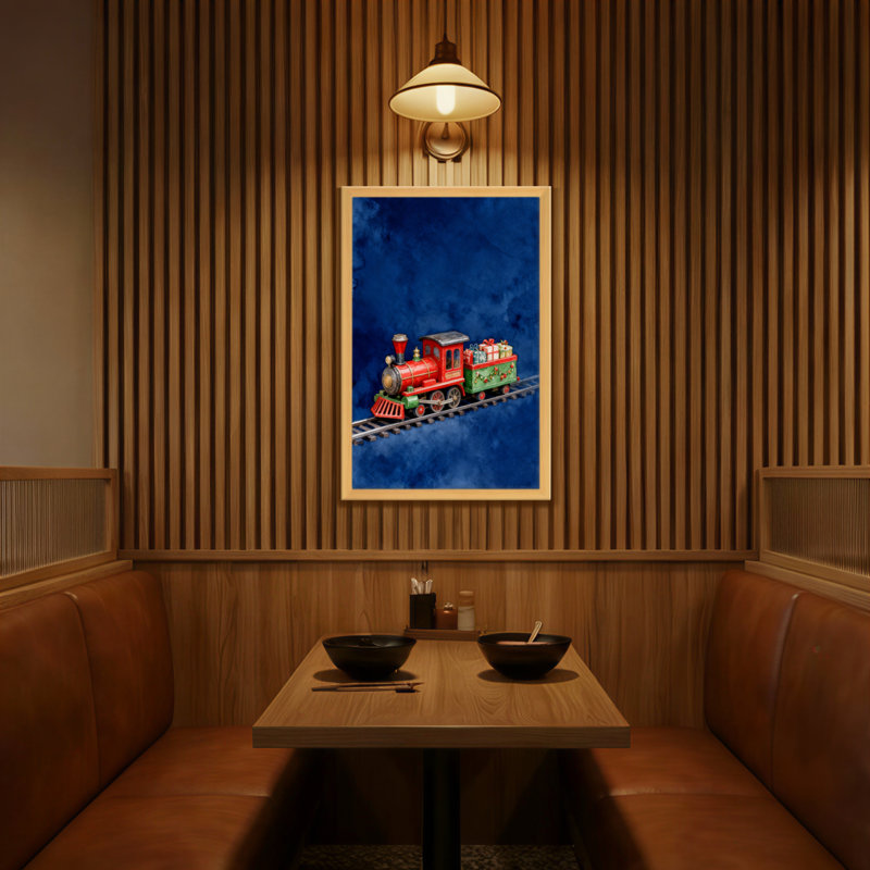Train de Noël sur fond bleu, H 18 po x l 12 po