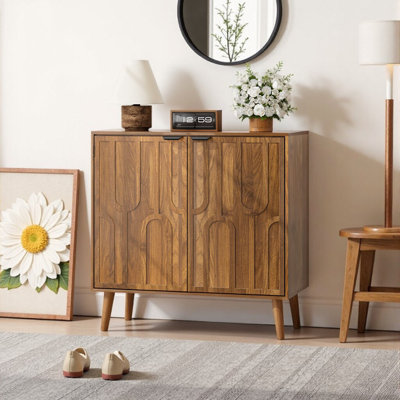 Armoire de rangement Modern Farmhouse - Tablettes réglables et portes à lattes