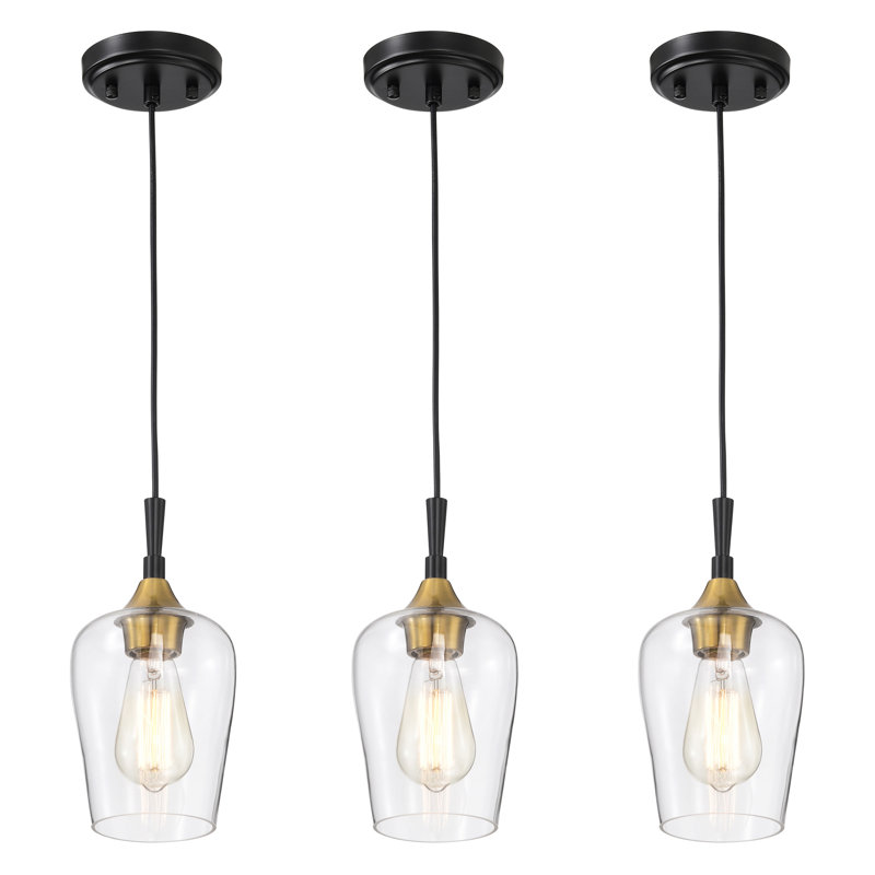 1-Light Modern Mini Pendant Light with Clear Glass Shade, Matte Black/Antique Brass