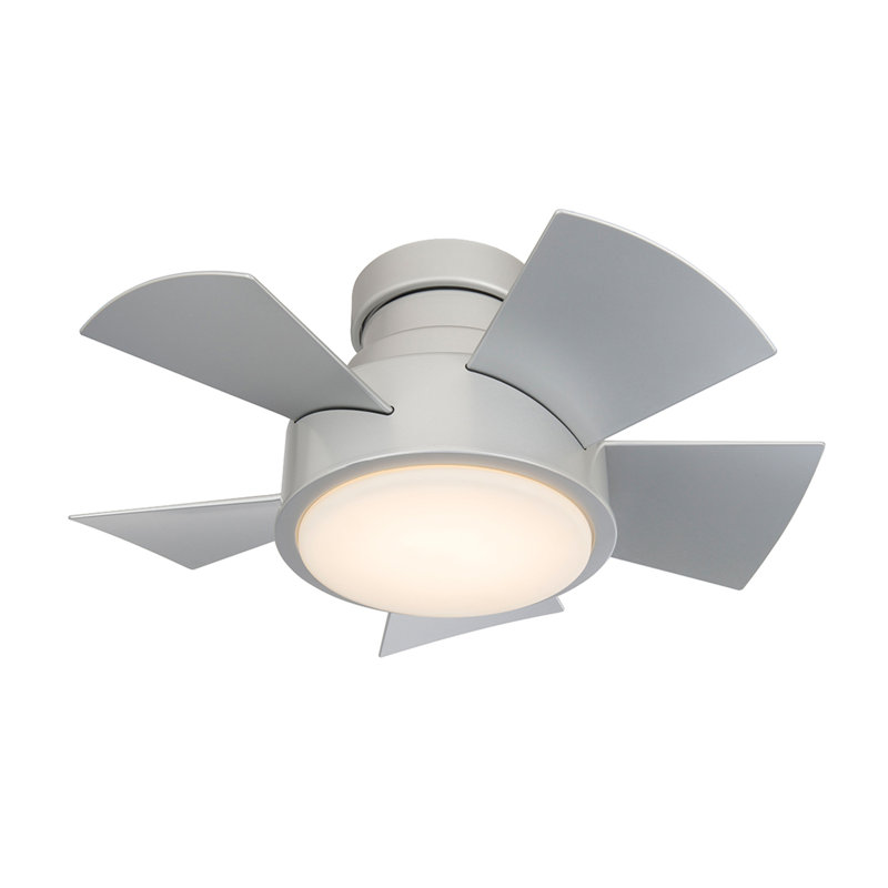 Vox 5 - Blade Indoor/Outdoor Smart Flush Mount Ceiling Fan with Remote Control and LED Light Kit, 26", Titanium Silver