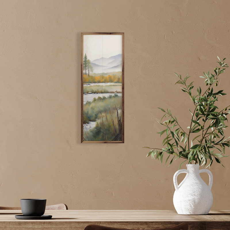 Ruisseau avec de grands arbres, 36" H x 12" W