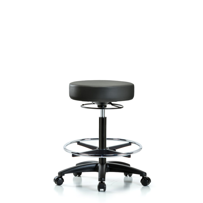Tabouret en vinyle sans dossier - hauteur de banc moyenne avec anneau de pied chromé et roulettes en vinyle Supernova bleu marine