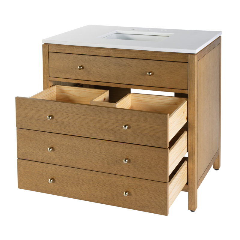Celine 36 in Single Sink Bathroom Vanity with Quartz Top, Natural