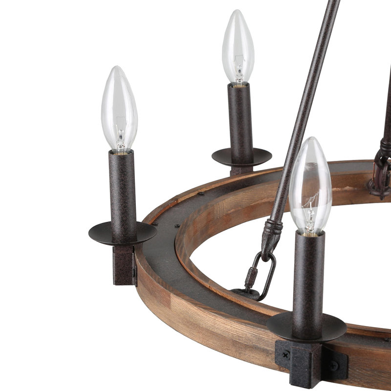 Lustre en roue de chariot à 6 lumières de 23 po de largeur Houghtaling et certifié UL, Bronze et brun