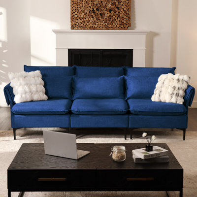 Pty 90" W Stain Resistant Chenille Three-Seat Sofa with Reversible Cushions