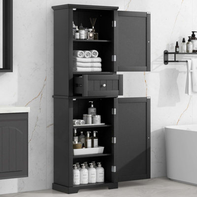 Freestanding MDF Bathroom Storage Cabinet With Drawer Adjustable Shelf Anti-Toppling Device And Enclosed Storage Space