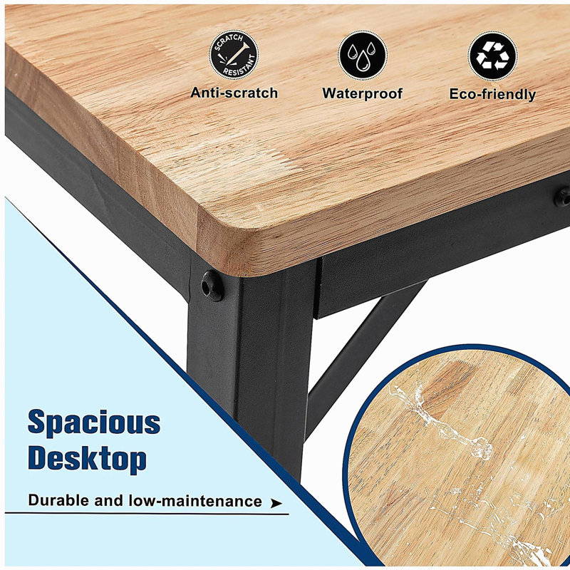 48" Heavy-Duty Adjustable Workbench for Garage, Rubber Wood Shop Table W/Rubber Pads, Hardwood Workstation Weight Capacity over 2000 Lbs