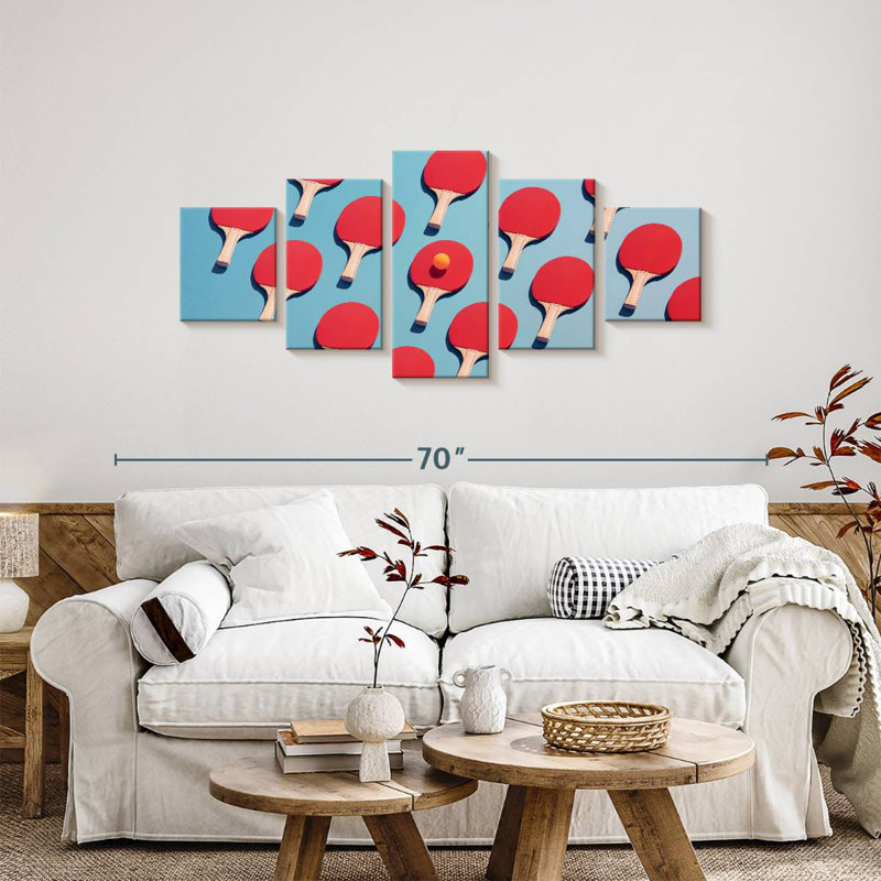 Raquettes et balle de ping-pong, H 24 po x l 55 po