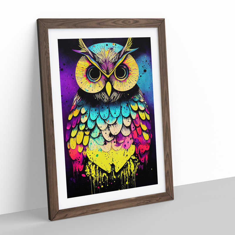 Paint Splashed Owl No.7 Abstract - Framed Print, 46cm H x 34cm W x 2cm D, Walnut