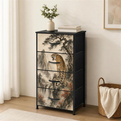 Commode à 4 tiroirs pour chambre à coucher Roaring Tiger Mountain Cliff Waterfall Traditional East Ink Small