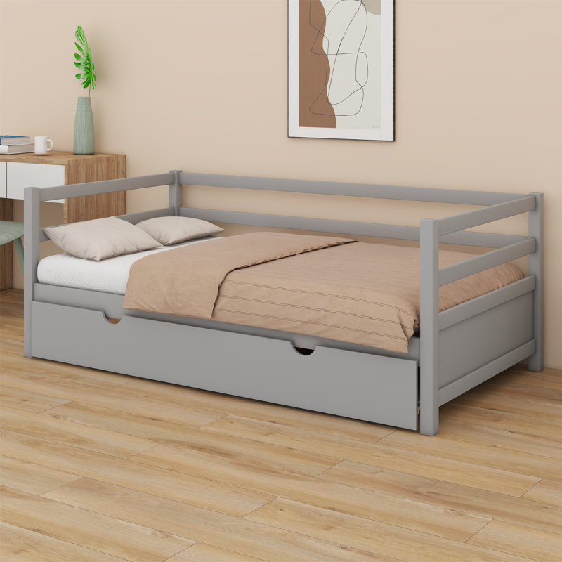 Lit de jour en bois avec couchette Shantee, Gris