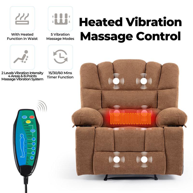 Massage recliner chair sofa with heating vibration, Brun