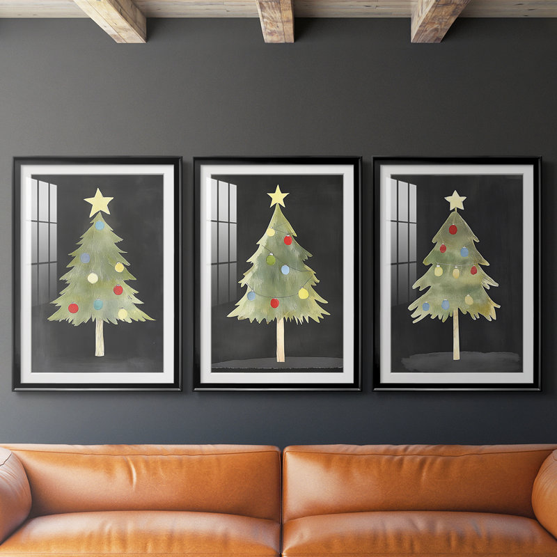 Christmas Holiday Art II - reproduction sur mesure encadrée de qualité supérieure - 3 pièces, H 19 po x l 27 po, Noir