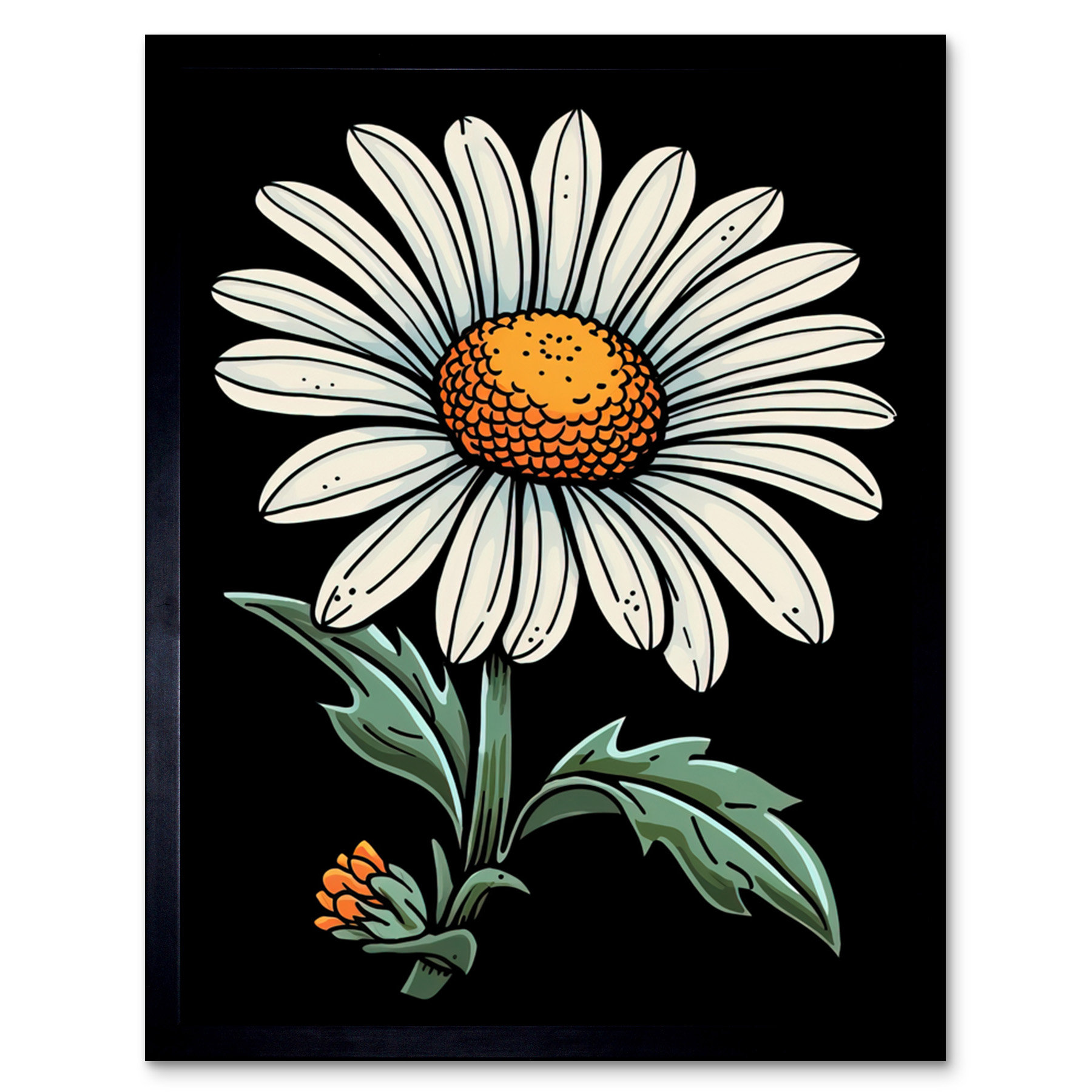 Marlow Home Co. Deniela A Single Daisy Dark Old School Tattoo Ink Body Art Rockabilly Americana