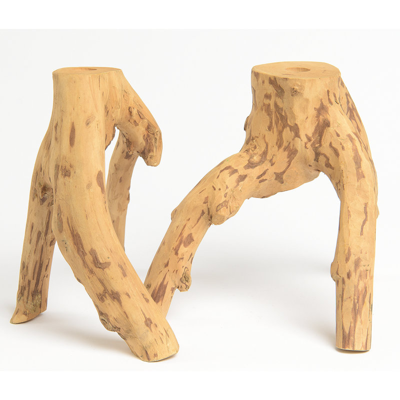 8'' H Wood Tabletop Candlestick, Natural