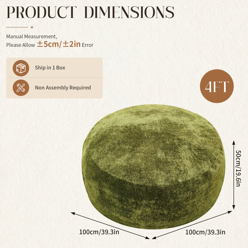 Pouf rond vert ciel étoilé de 120 cm, peluche douce en fausse fourrure avec fil lurex argenté, garni de mousse, canapé relaxant pour chambre ou dortoir