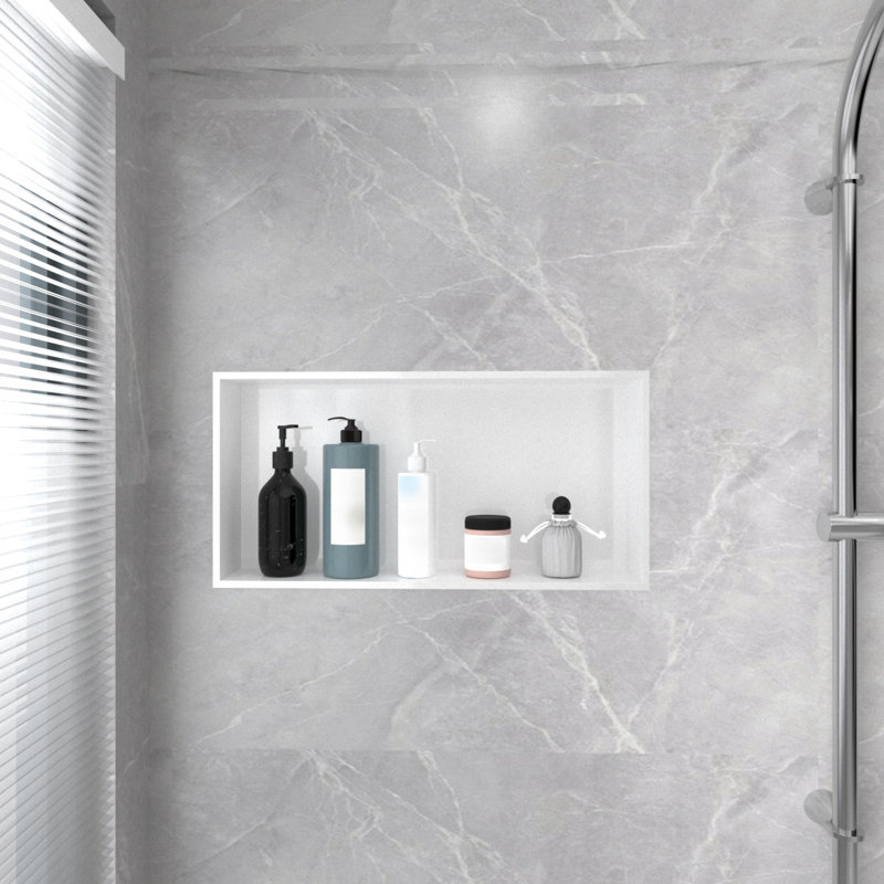 Recessed Shower Niche Stainless Steel Shower Storage, 10cm H x 61cm W x 30.5cm D, White