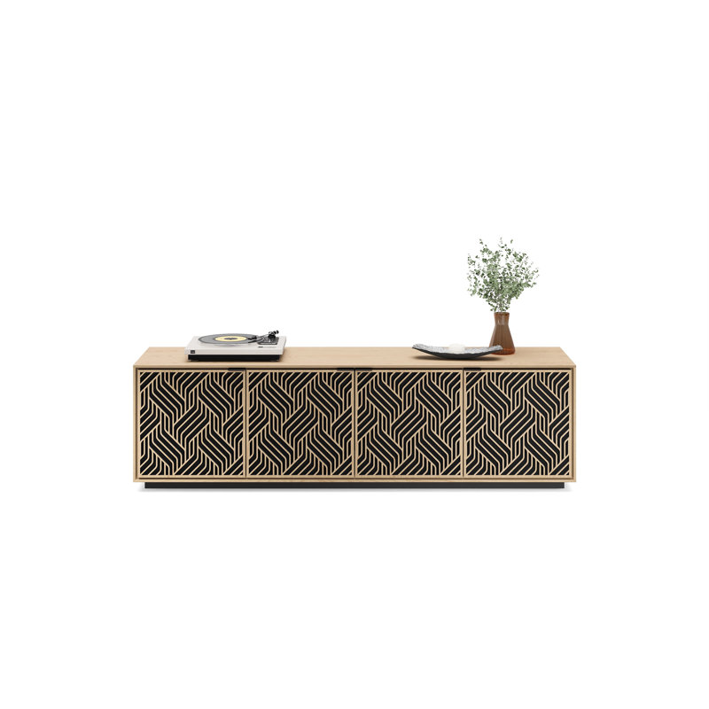 Elements - Cabinet with Rolling Plinth Base - Weave Door, Washed Oak