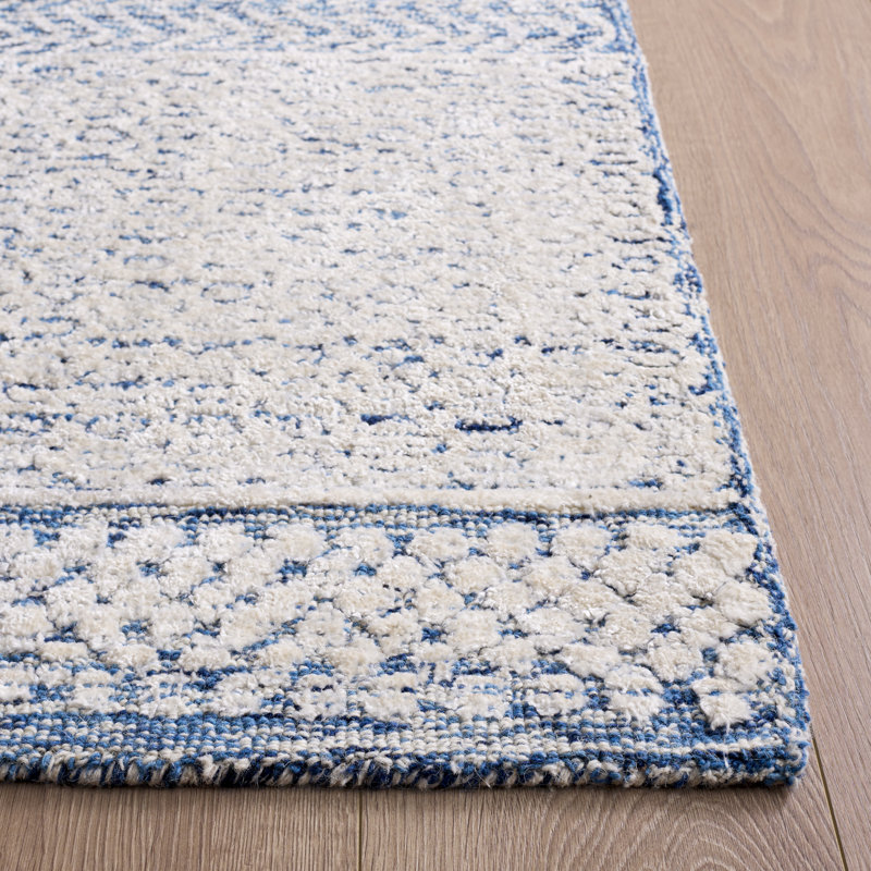 Tapis oriental ivoire / bleu marine en laine touffeté à la main Ambr, Rectangle 8 pi x 11 pi
