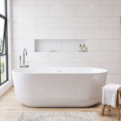 67" x 30" Acrylic Modern Freestanding Soaking Bathtub with Overflow & Pop-up Drain, Gloss White