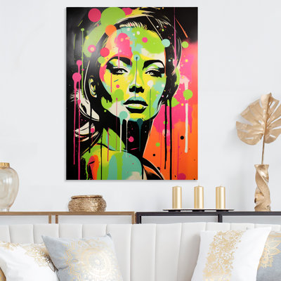 Green And Pink Graffiti Woman Portrait I - Modern Wrapped Metal Wall Art -  Ivy Bronx, BDF8C7970CBE44EA80E161E783EB2982