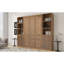Grand lit escamotable en bois avec tablettes et armoires de rangement, couleur bois-1364226512