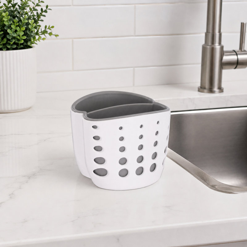 Support de rangement pour lavabo et éponge à double couche blanc et gris