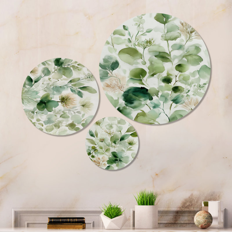 Aquarelle, verdure, sauge, aquarelle - botanique, 3 pièces d'art mural en métal
