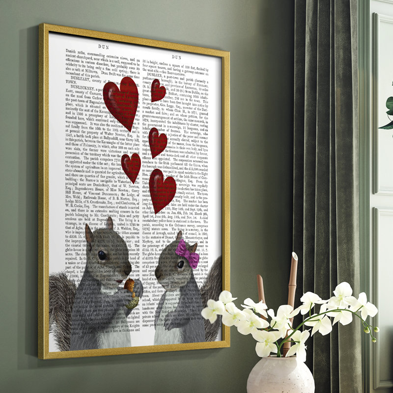 «Squirrel Love», reproduction encadrée - bois massif, Or, H 28 po x l 22 po