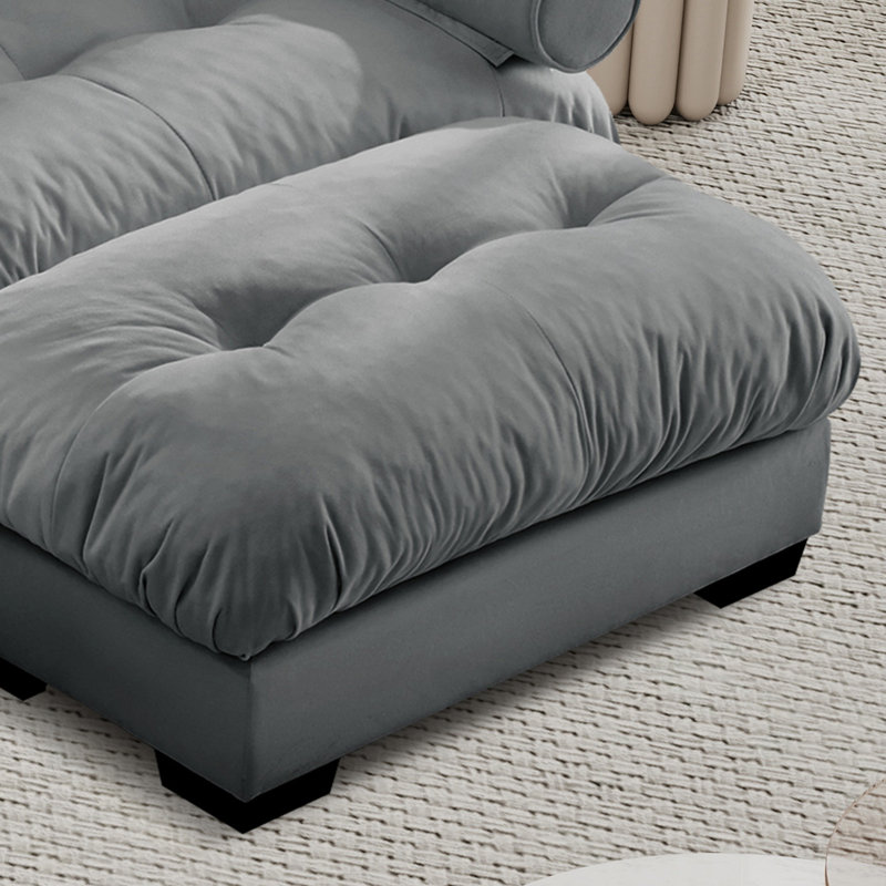 Over Size Modern Upholstered Sofa With Ottoman, Gray Velvet