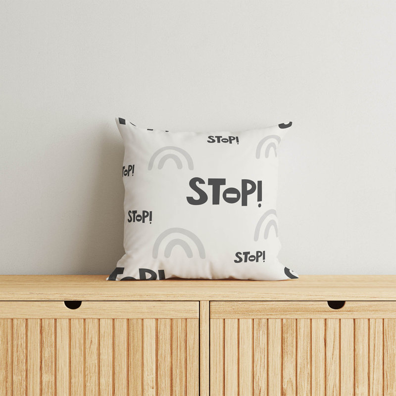 Coussin Stop, Ivoire/gris anthracite, H 16 po x l 16 po