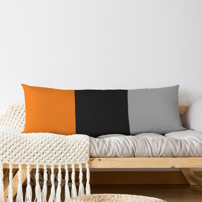 Abel Polyester Medium Pillow, Orange/Black/Silver