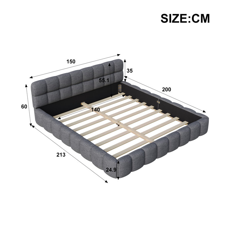 Upholstered Bed, Grey, Grey