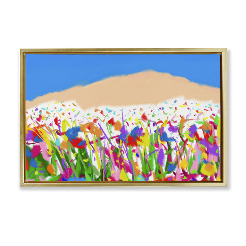 «Joyful Landscape Abstraction Floater» par Bellasai Art, Cadre flottant métallique doré, H 17 po x l 25 po