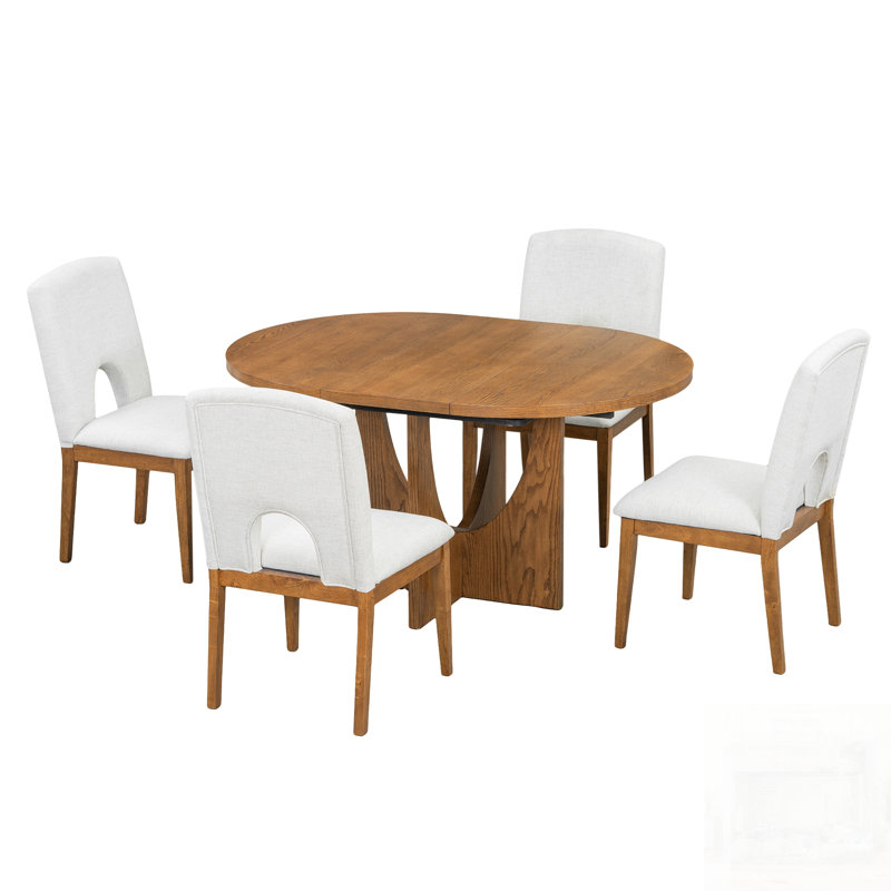 Ensemble de table de salle à manger moderne extensible 5 pièces avec rallonge amovible pour petits espaces Modern, Walnut
