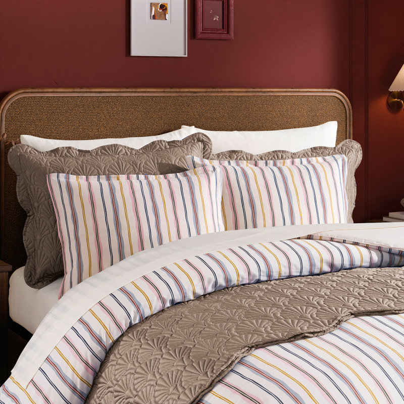 Ted Baker Scallop Stripe Duvet Set Multi, Queen Duvet Cover + 2 Shams
